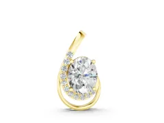 Round Diamond Swirl Pendant Set in Yellow gold with Prong-Set Center and Polished Wrap