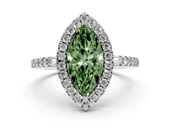Fancy Green Marquise Cut Diamond Pavé Halo Ring Set in White gold with Prong Setting