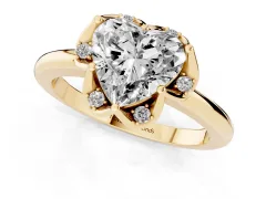 Heart Cut Diamond Round Cluster Halo Ring Set in Yellow gold with Solitaire Band and Prong Setting