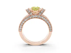 Fancy Yellow Oval Cut Diamond Milgrain Halo Pavé Engagement Ring Set in Rose gold with Prong Setting