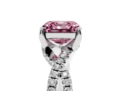 Fancy Pink Asscher Cut Diamond Twist Pavé Solitaire Engagement Ring Set in Platinum with Prong Setting