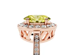 Fancy Yellow Oval Cut Diamond Halo Ring Set in Rose gold with Accent-Lined Split Shank and Prong Setting