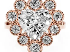 Heart Cut Diamond Cluster Halo Ring Set in Rose gold with Milgrain Bezel Accents and Plain Band