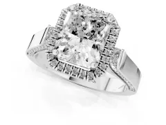 Radiant Cut Diamond Halo Ring Set in Silver with Pavé-Lined Split Shank Band