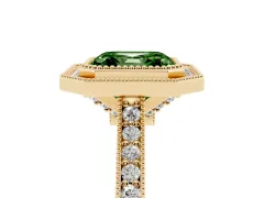 Fancy Green Asscher Cut Diamond Halo Milgrain Pavé Band Ring Set in Yellow gold with Prong Setting