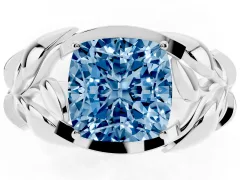 Fancy Blue Cushion Cut Diamond Leaf-Inspired Engagement Ring Set in White gold with Round Accents