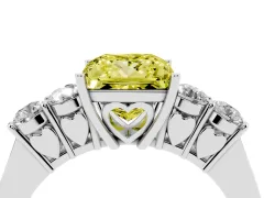 Fancy Yellow Princess Cut Diamond Five-Stone Prong Set Band Ring Set in Platinum with Polished Band