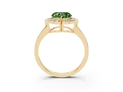 Fancy Green Heart Cut Diamond Halo Cluster Engagement Ring Set in Yellow gold with Solitaire Band and Prong Setting