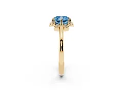 Fancy Blue Cushion Cut Diamond Round Cluster Halo Ring Set in Yellow gold with Solitaire Band and Prong Setting