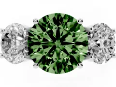 Fancy Green Round Cut Diamond Three-Stone Ring Set in White gold with Pavé Band