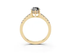 Fancy Black Marquise Cut Diamond Solitaire Engagement Ring Set in Yellow gold with Pavé Band and Prong Setting