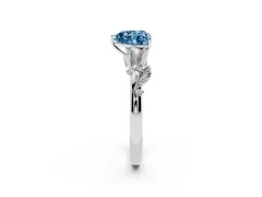 Fancy Blue Heart Cut Diamond Solitaire Ring Set in Platinum with Leaf Motif Band