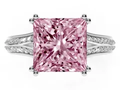 Fancy Pink Princess Cut Diamond Split Shank Pavé Engagement Ring Set in Platinum with Prong-Set Center Stone