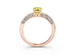 Fancy Yellow Emerald Cut Diamond Pavé Band Solitaire Ring Set in Rose gold with Close-Set Accent Stones and Prong Setting