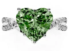 Fancy Green Heart Cut Diamond Twist Pavé Solitaire Engagement Ring Set in Silver with Prong Setting
