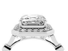 Asscher Cut Diamond Halo Engagement Ring Set in Platinum with Twisted Band and Prong Setting
