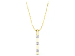 Three-Stone Round Diamond Bar Pendant Set in Yellow gold with Channel Setting