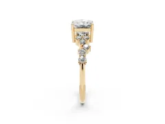 Radiant Cut Diamond Ring Set in Yellow gold with Scattered Round Accents