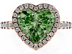 Fancy Green Heart Cut Diamond Halo Ring Set in Rose gold with Pavé Shoulders and Halo-Framed Center