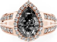 Fancy Black Pear Cut Diamond Halo Ring Set in Rose gold with Double Pavé Split Shank