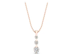 Three-Stone Round Diamond Linear Pendant Set in Rose gold with Prong Setting