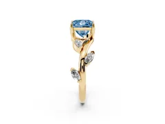 Fancy Blue Princess Cut Diamond Solitaire Ring Set in Yellow gold with Twisted Marquise Accent Band