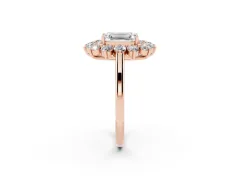 Emerald Cut Diamond Floral Double Halo Ring Set in Rose gold with Round Petals
