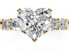 Heart Cut Diamond Five-Stone Prong Set Engagement Ring Set in Yellow gold with Channel Band