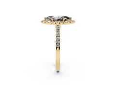 Fancy Black Marquise Cut Diamond Halo Pavé Engagement Ring Set in Yellow gold with Prong Setting