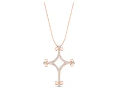 Pavé Diamond Cushion Cross Pendant Set in Rose gold with Fleur-de-Lis Prongs