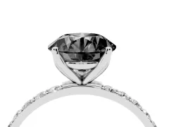 Fancy Black Round Cut Diamond Solitaire Engagement Ring Set in Silver with Round Pavé Band and Prong Setting