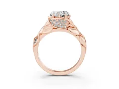 Heart Cut Diamond Leaf-Inspired Engagement Ring Set in Rose gold with Round Accents