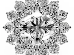 Round Cut Diamond Floral Double Halo Ring Set in Silver with Round Petals