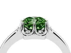 Fancy Green Cushion Cut Diamond Round Cluster Halo Ring Set in Silver with Solitaire Band and Prong Setting
