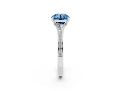Fancy Blue Round Cut Diamond Solitaire Ring Set in Silver with Pavé Accent Band and Classic Prong Setting