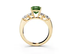 Fancy Green Princess Cut Diamond Five-Stone Prong Set Ring Set in Yellow gold with Classic Band