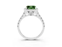 Fancy Green Asscher Cut Diamond Halo Engagement Ring Set in White gold with Pavé Band and Prong-Set Center
