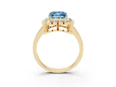 Fancy Blue Princess Cut Diamond Halo Cluster Engagement Ring Set in Yellow gold with Solitaire Band and Prong Setting