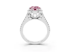Fancy Pink Round Cut Diamond Floral Halo Split Shank Engagement Ring Set in Silver with Pavé Shank