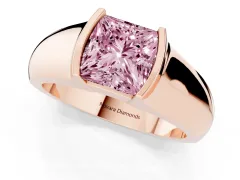 Fancy Pink Princess Cut Diamond Bezel Solitaire Ring Set in Rose gold with Wide Band