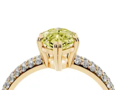 Fancy Yellow Marquise Cut Diamond Solitaire Ring Set in Yellow gold with Multi-Row Round Pavé Band and Prong Setting