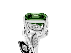 Fancy Green Asscher Cut Diamond Solitaire Twist Engagement Ring Set in Platinum with Pavé Leaf Accents