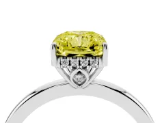 Fancy Yellow Radiant Cut Diamond Solitaire Ring Set in White gold with Plain Band and Prong Setting
