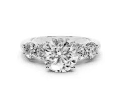Round Cut Diamond Five-Stone Prong Set Ring Set in Silver with Classic Band