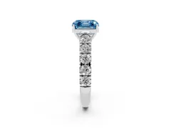 Fancy Blue Asscher Cut Diamond Solitaire Ring Set in Silver with Cut-Down Micro Pavé Band and Prong Setting
