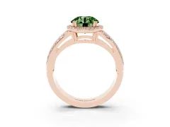 Fancy Green Round Cut Diamond Halo Ring Set in Rose gold with Double Pavé Split Shank