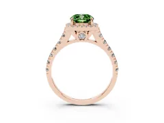 Fancy Green Cushion Cut Diamond Halo Engagement Ring Set in Rose gold with Pavé Band and Prong-Set Center