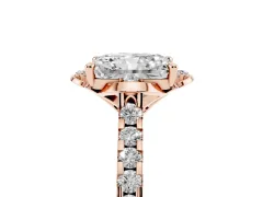 Radiant Cut Diamond Solitaire Ring Set in Rose gold with Pavé Band and Floral Prong Setting