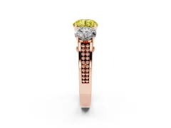 Fancy Yellow Round Cut Diamond Three-Stone Ring Set in Rose gold with Textured Band
