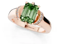 Fancy Green Emerald Cut Diamond Pavé Band Solitaire Ring Set in Rose gold with Prong Setting
